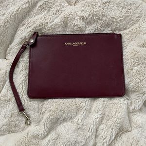 Karl Lagerfeld wristlet purse in rich burgundy red